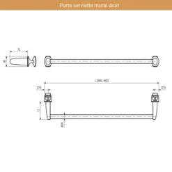 Porte Serviette Mural Droit - Chromé 7 Porte Serviette Mural Droit - Chromé -Sèche-Serviettes dimension barre porte serviette droit 1