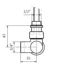 Vanne Droite + Tube D'immersion Chromée : Départ/Retour Du Mur -Sèche-Serviettes dimensions vanne thermostatique v2 mur dos 1