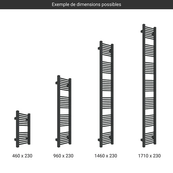Sèche-serviette Chauffage Central - Noir Mat - Raccordement Aux Extrémités - Mike/SXN - Largeur 230mm 4 Sèche-serviette Chauffage Central - Noir Mat - Raccordement Aux Extrémités - Mike/SXN - Largeur 230mm – Image 2