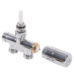 Sèche-Serviettes 20 Kit Raccord Chromé V2 - Vanne Droite Avec Tube D'immersion + Tête : Départ/Retour Du Sol