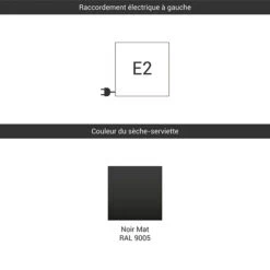 Seche Serviette Horizontal électrique Noir - Raccordement à Gauche - Angus/E2N -Sèche-Serviettes raccordement e2 noir