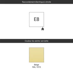 Sèche-serviette électrique - Beige - Raccordement à Droite - Zigzag/E8 -Sèche-Serviettes raccordement e8 1015