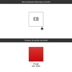 Sèche-serviette électrique - Rouge - Raccordement à Droite - Zigzag/E8 -Sèche-Serviettes raccordement e8 3020