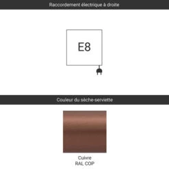 Sèche-serviette Design électrique - Raccordement à Droite - Pajak/E8 -Sèche-Serviettes raccordement e8 cuivre