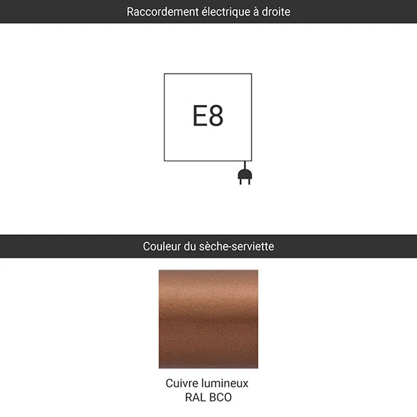 Sèche-serviette électrique - Cuivre Lumineux - Raccordement à Droite - Warp S/E8 4 Sèche-serviette électrique - Cuivre Lumineux - Raccordement à Droite - Warp S/E8 – Image 2