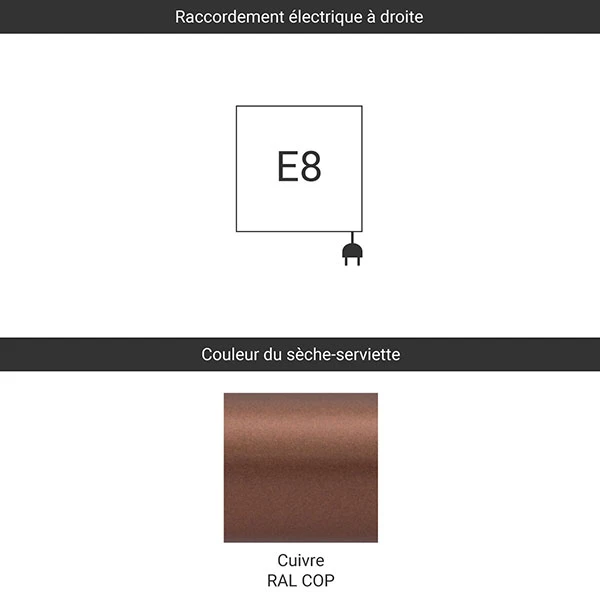 Sèche-serviette électrique - Cuivre - Raccordement à Droite - Simple/E8 4 Sèche-serviette électrique - Cuivre - Raccordement à Droite - Simple/E8 – Image 2