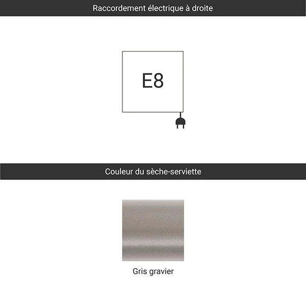 Sèche-serviette étroit - Electrique - Gris Taupe - Raccordement à Droite - Easy/E8 4 Sèche-serviette étroit - Electrique - Gris Taupe - Raccordement à Droite - Easy/E8 – Image 2