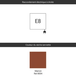 Sèche-serviette Horizontal - Marron - Raccordement à Droite - Lima/E88004 -Sèche-Serviettes raccordement e8 marron ral 8004