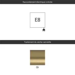 Sèche-serviette électrique - Doré - Raccordement à Droite - Dexter/E8 -Sèche-Serviettes raccordement e8 or 2