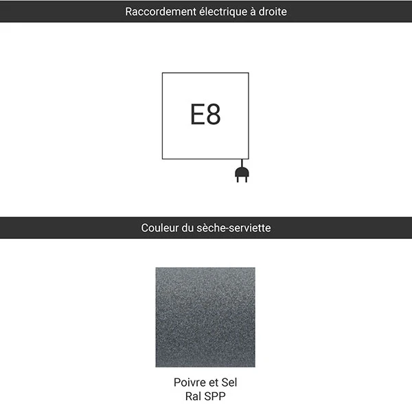 Sèche-serviette électrique - Poivre Et Sel - Raccordement à Droite - Warp T/E8 4 Sèche-serviette électrique - Poivre Et Sel - Raccordement à Droite - Warp T/E8 – Image 2