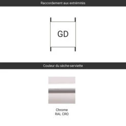 Sèche-serviette Eau Chaude - Chromé - Raccordements Aux Extrémités - LEO/GD -Sèche-Serviettes raccordement gd chrome ral cro