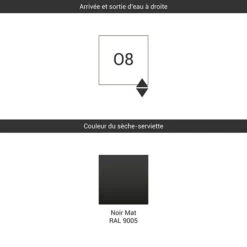 Sèche-serviette Horizontal - Chauffage Central - Noir - Raccordement à Droite - Cyklon/O8N 8 Sèche-serviette Horizontal - Chauffage Central - Noir - Raccordement à Droite - Cyklon/O8N -Sèche-Serviettes raccordement o8 noir