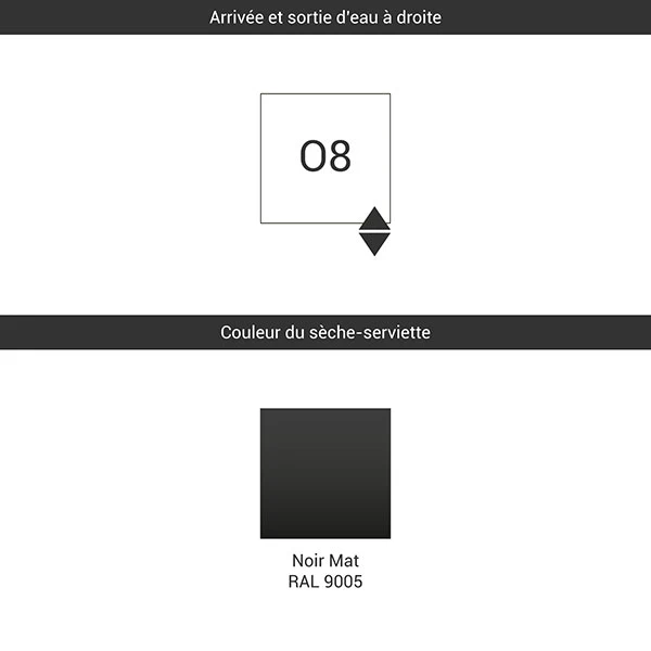 Sèche-serviette Horizontal - Chauffage Central - Noir - Raccordement à Droite - Cyklon/O8N 5 Sèche-serviette Horizontal - Chauffage Central - Noir - Raccordement à Droite - Cyklon/O8N – Image 3