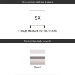 Sèche-serviette Chromé - Chauffage Central - Raccordement Aux Extrémités - Jade/SX -Sèche-Serviettes raccordement sx chrome 3