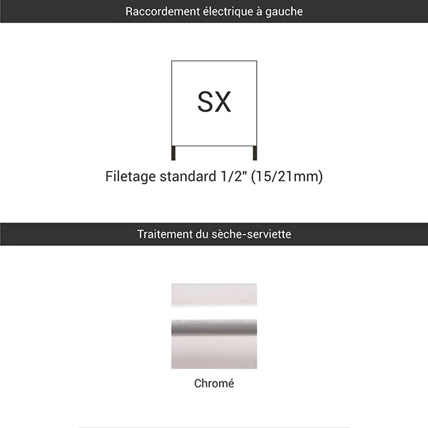 Sèche-serviette Chromé - Chauffage Central - Raccordement Aux Extrémités - Easy/SX 5 Sèche-serviette Chromé - Chauffage Central - Raccordement Aux Extrémités - Easy/SX – Image 3