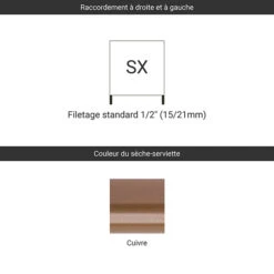 Sèche-serviette Design - Chauffage Central - Raccordement Aux Extrémités - Pajak/SX -Sèche-Serviettes raccordement sx cuivre 1