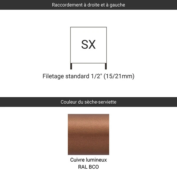 Sèche-serviette Eau Chaude - Cuivre Lumineux - Raccordement Aux Extrémités 4 Sèche-serviette Eau Chaude - Cuivre Lumineux - Raccordement Aux Extrémités – Image 2