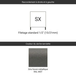 Sèche-serviette Eau Chaude Gris Foncé Métallique - Raccordement Aux Extrémités -Sèche-Serviettes raccordement sx gris fonce metallique ral mst