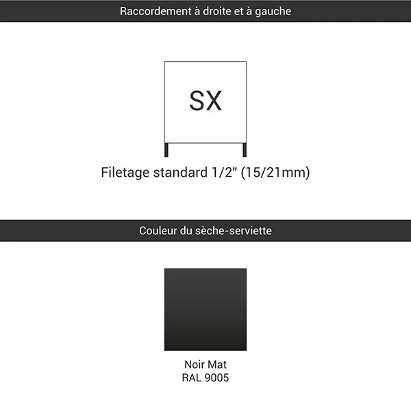 Sèche-serviette Chauffage Central - Noir Mat - Raccordement Aux Extrémités - Stand/SXN 5 Sèche-serviette Chauffage Central - Noir Mat - Raccordement Aux Extrémités - Stand/SXN – Image 3