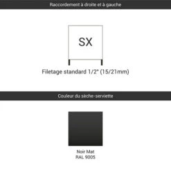 Sèche-serviette Eau Chaude Noir - Raccordement Aux Extrémités - Warp T/SXN -Sèche-Serviettes raccordement sx noir 7