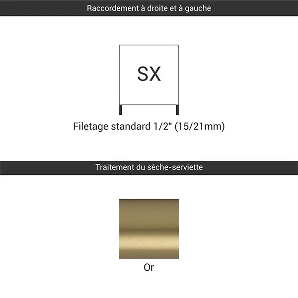 Sèche-serviette étroit Eau Chaude Doré Raccordement Aux Extrémités - Mike 4 Sèche-serviette étroit Eau Chaude Doré Raccordement Aux Extrémités - Mike – Image 2
