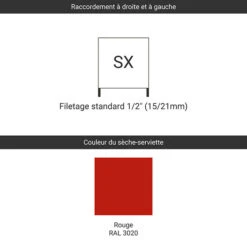 Sèche-serviette Chauffage Central - Rouge Trafic - Raccordement Aux Extrémités - Easy/SX/3020 -Sèche-Serviettes raccordement sx rouge ral 3020