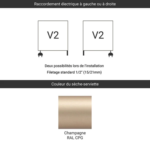 Sèche-serviette Mixte - Champagne - Raccordement Aux Extrémités - Lena/V2 4 Sèche-serviette Mixte - Champagne - Raccordement Aux Extrémités - Lena/V2 – Image 2