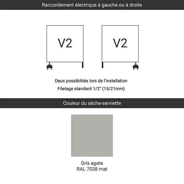 Sèche-serviette Mixte Gris Agate - Raccordement Aux Extrémités - Warp T Bold/V2 5 Sèche-serviette Mixte Gris Agate - Raccordement Aux Extrémités - Warp T Bold/V2 – Image 3
