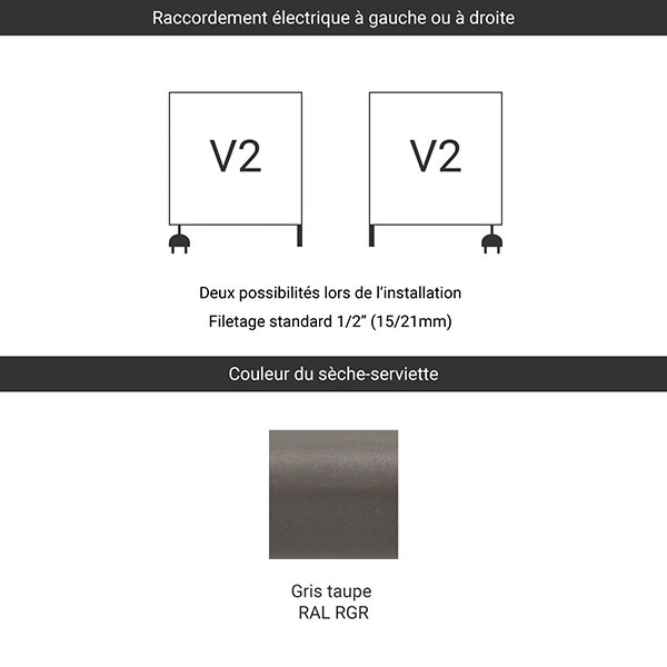 Sèche-serviette Mixte - Gris Taupe - Raccordement Aux Extrémités - Grand Fiona 4 Sèche-serviette Mixte - Gris Taupe - Raccordement Aux Extrémités - Grand Fiona – Image 2