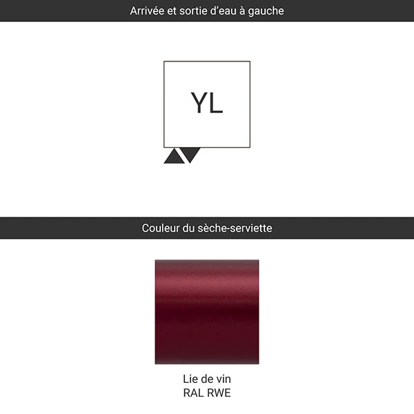 Sèche-serviette Design - Chauffage Central - Lie De Vin - Raccordement à Gauche - Hex/YL 4 Sèche-serviette Design - Chauffage Central - Lie De Vin - Raccordement à Gauche - Hex/YL – Image 2