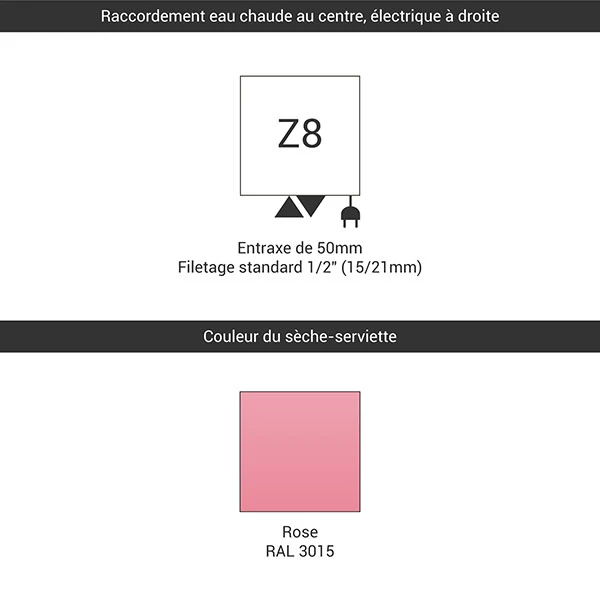 Sèche-serviette Mixte - Rose Clair - Raccordement Au Centre Et à Droite - Zigzag/Z8 4 Sèche-serviette Mixte - Rose Clair - Raccordement Au Centre Et à Droite - Zigzag/Z8 – Image 2
