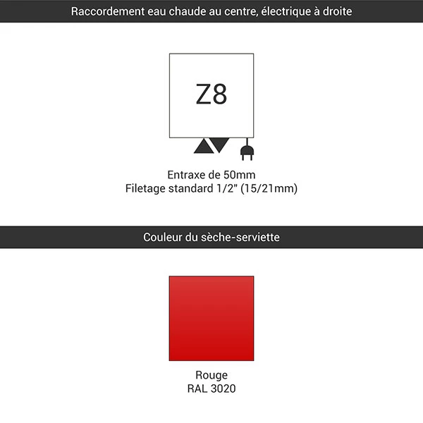 Sèche-serviette Mixte - Rouge - Raccordement Au Centre Et à Droite - Zigzag/Z8 4 Sèche-serviette Mixte - Rouge - Raccordement Au Centre Et à Droite - Zigzag/Z8 – Image 2