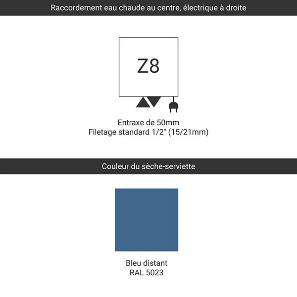 Sèche-serviette Mixte - Bleu Distant - Raccordement Au Centre Et à Droite - Alex 4 Sèche-serviette Mixte - Bleu Distant - Raccordement Au Centre Et à Droite - Alex – Image 2