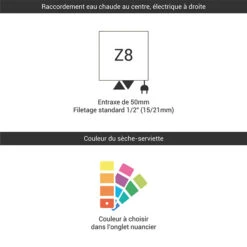 Sèche-serviette Mixte - Couleur Au Choix - Raccordement Au Centre Et à Droite - Mike/Z8 - Largeur 530mm -Sèche-Serviettes raccordement z8 couleur 13