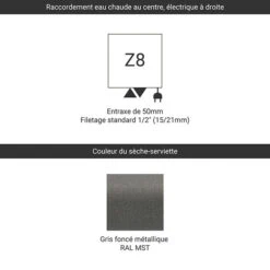 Sèche-serviette Mixte Gris Foncé Métallique - Raccordement Au Centre Et à Droite -Sèche-Serviettes raccordement z8 gris fonce metallique ral mst