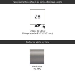 Sèche-serviette Mixte - Raccordement Au Centre Et à Droite - Mike/Z8MAV 7 Sèche-serviette Mixte - Raccordement Au Centre Et à Droite - Mike/Z8MAV -Sèche-Serviettes raccordement z8 metal alive