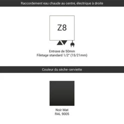 Sèche-serviette Mixte Noir - Raccordement Au Centre Et à Droite - Lena/G/Z8N -Sèche-Serviettes raccordement z8 noir 18