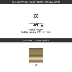 Sèche-serviette Mixte - Doré - Raccordement Au Centre Et à Droite - Alex/Z8 -Sèche-Serviettes raccordement z8 or