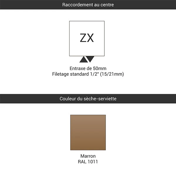Sèche-serviette Chauffage Central - Marron - Raccordement Au Centre - Zigzag/ZX 4 Sèche-serviette Chauffage Central - Marron - Raccordement Au Centre - Zigzag/ZX – Image 2