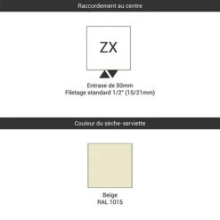 Sèche-serviette Chauffage Central - Beige - Raccordement Au Centre - Zigzag/ZX -Sèche-Serviettes raccordement zx 1015