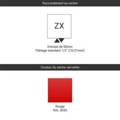 Sèche-serviette Chauffage Central - Rouge - Raccordement Au Centre - Zigzag/ZX 6 Sèche-serviette Chauffage Central - Rouge - Raccordement Au Centre - Zigzag/ZX -Sèche-Serviettes raccordement zx 3020