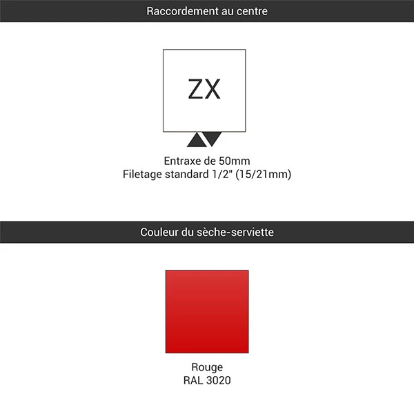 Sèche-serviette Chauffage Central - Rouge - Raccordement Au Centre - Zigzag/ZX 4 Sèche-serviette Chauffage Central - Rouge - Raccordement Au Centre - Zigzag/ZX – Image 2