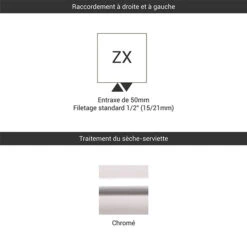 Sèche-serviette Chromé - Chauffage Central - Raccordement Au Centre - Zigzag/ZX 8 Sèche-serviette Chromé - Chauffage Central - Raccordement Au Centre - Zigzag/ZX -Sèche-Serviettes raccordement zx chrome 1