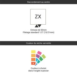 Sèche-serviette Avec Miroir - Raccordement Au Centre - Couleur Au Choix - Intra/ZX 7 Sèche-serviette Avec Miroir - Raccordement Au Centre - Couleur Au Choix - Intra/ZX -Sèche-Serviettes raccordement zx couleur 41