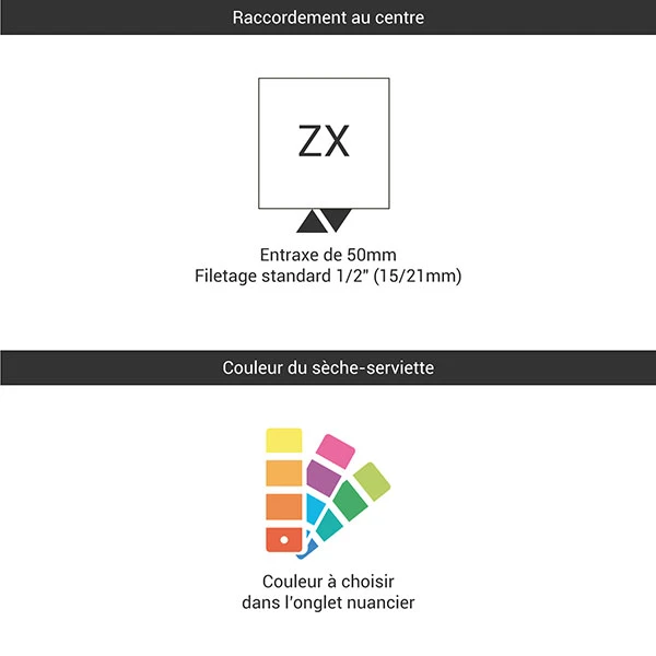 Sèche-serviette Avec Miroir - Raccordement Au Centre - Couleur Au Choix - Intra/ZX 5 Sèche-serviette Avec Miroir - Raccordement Au Centre - Couleur Au Choix - Intra/ZX – Image 3