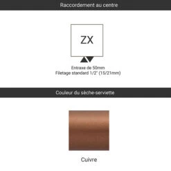 Sèche-serviette Design - Chauffage Central - Bright Copper - Raccordement Au Centre - HEX/ZXBCO 7 Sèche-serviette Design - Chauffage Central - Bright Copper - Raccordement Au Centre - HEX/ZXBCO -Sèche-Serviettes raccordement zx cuivre