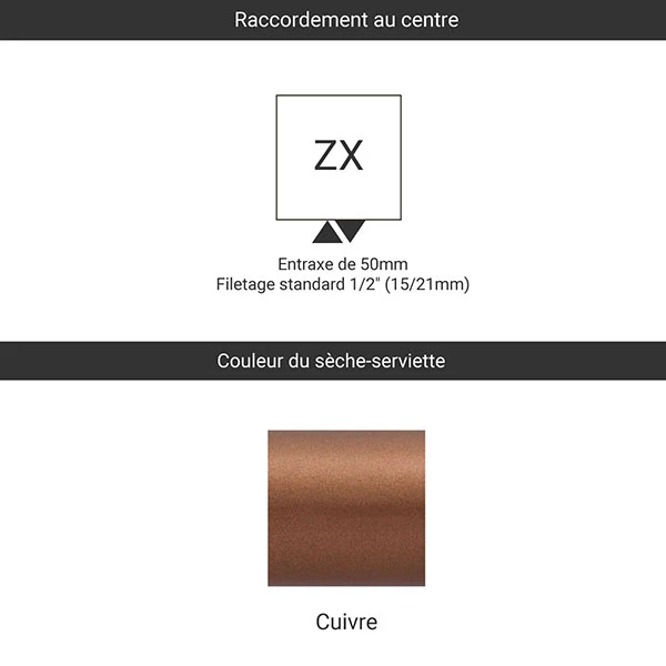 Sèche-serviette Design - Chauffage Central - Bright Copper - Raccordement Au Centre - HEX/ZXBCO 5 Sèche-serviette Design - Chauffage Central - Bright Copper - Raccordement Au Centre - HEX/ZXBCO – Image 3