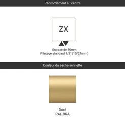 Sèche-serviette Design Eau Chaude - Doré - Raccordement Au Centre - HEX/ZX -Sèche-Serviettes raccordement zx dore ral bra