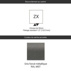 Sèche-serviette Eau Chaude - Gris Foncé Métallique - Raccordement Au Centre -Sèche-Serviettes raccordement zx gris fonce metallique ral mst