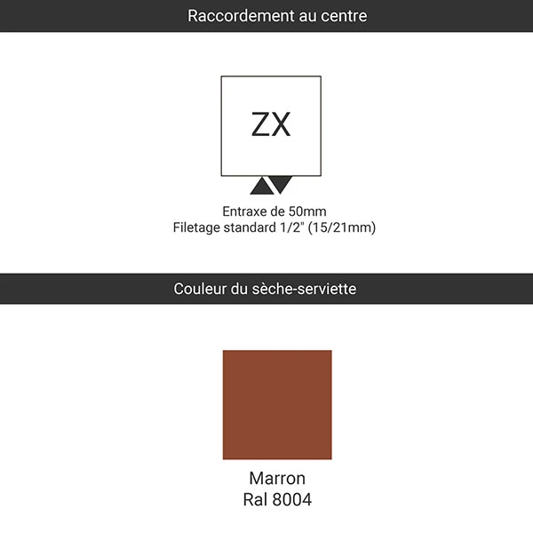 Sèche-serviette Horizontal - Marron - Raccordement Au Centre - Lima/ZX8004 5 Sèche-serviette Horizontal - Marron - Raccordement Au Centre - Lima/ZX8004 – Image 3